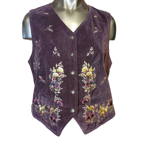 VAN HEUSEN Womens L Floral Button Up Vest Pockets - Picture 1 of 3